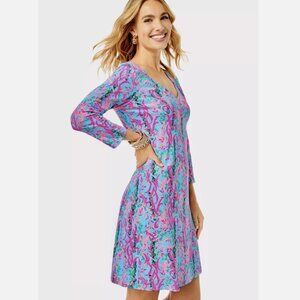 Lilly Pulitzer Tessa Multi Seaweed Samba Pima Knit V-Neck Shirt Dress  - XS
